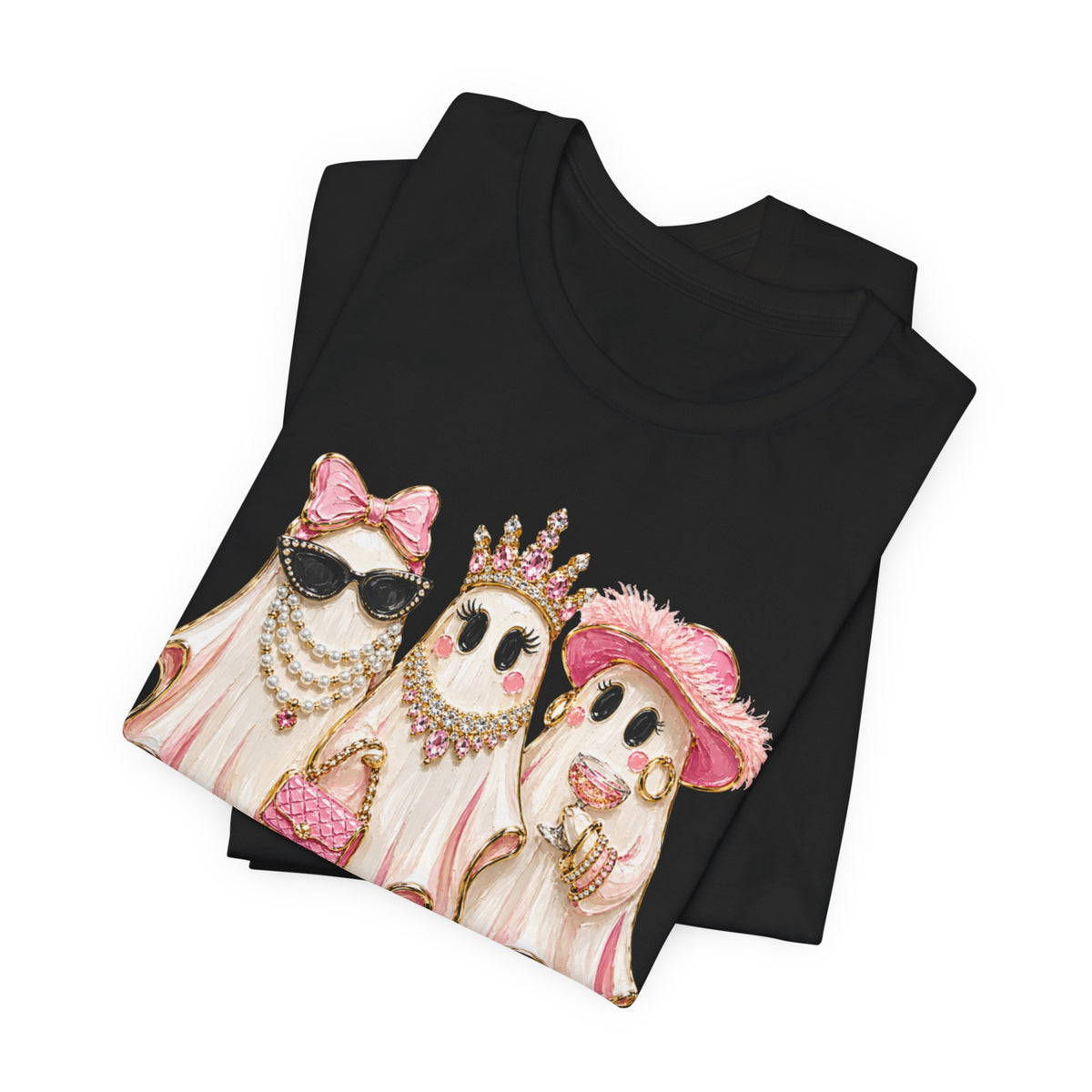 Cute Pink Ghost Trio Tee - Stylish Halloween Shirt with Princess Ghosts