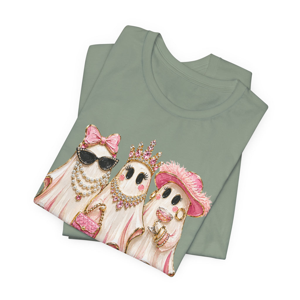 Cute Pink Ghost Trio Tee - Stylish Halloween Shirt with Princess Ghosts