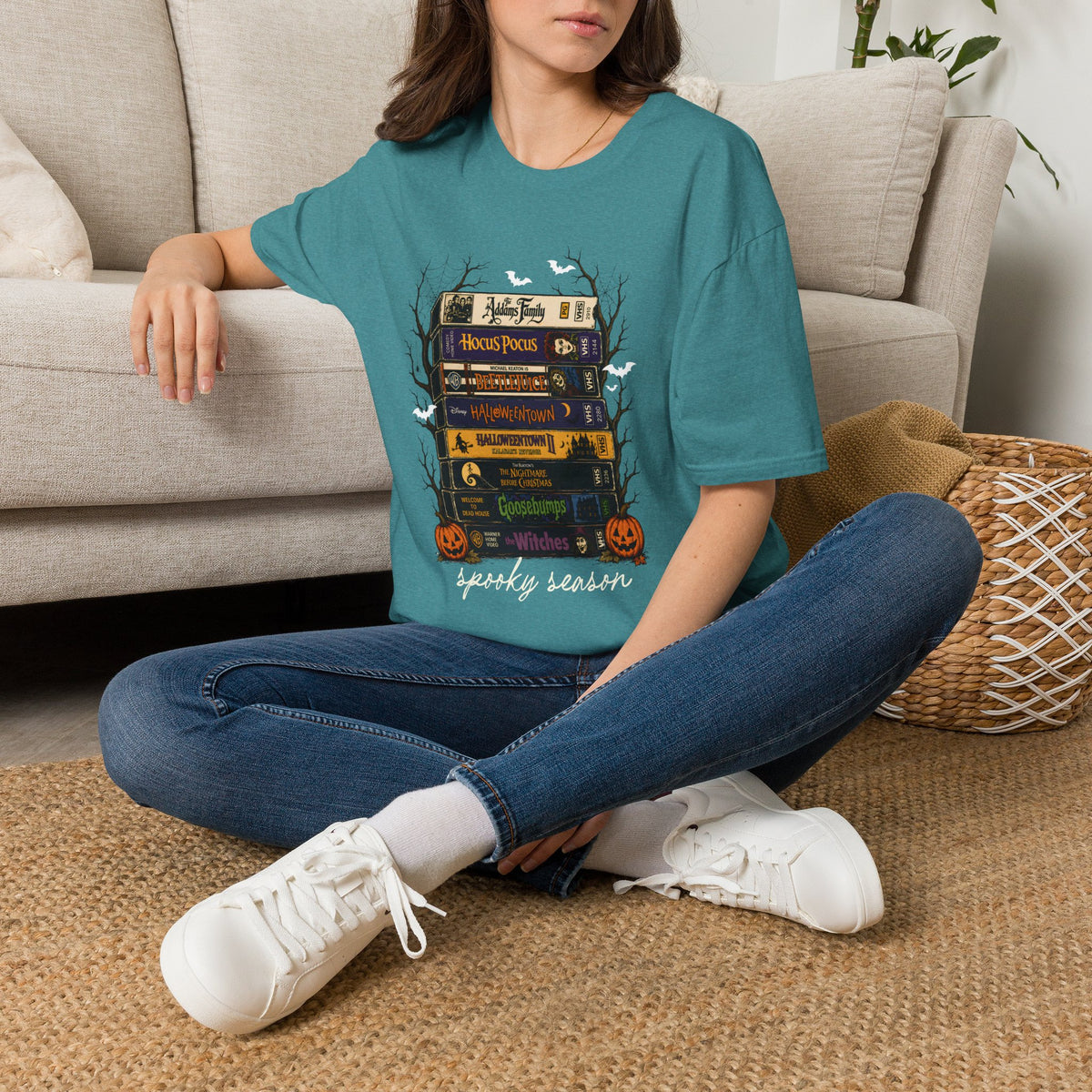 Halloween Spellbook Stack T-Shirt — Hocus Pocus & Halloweentown Vintage Book Design