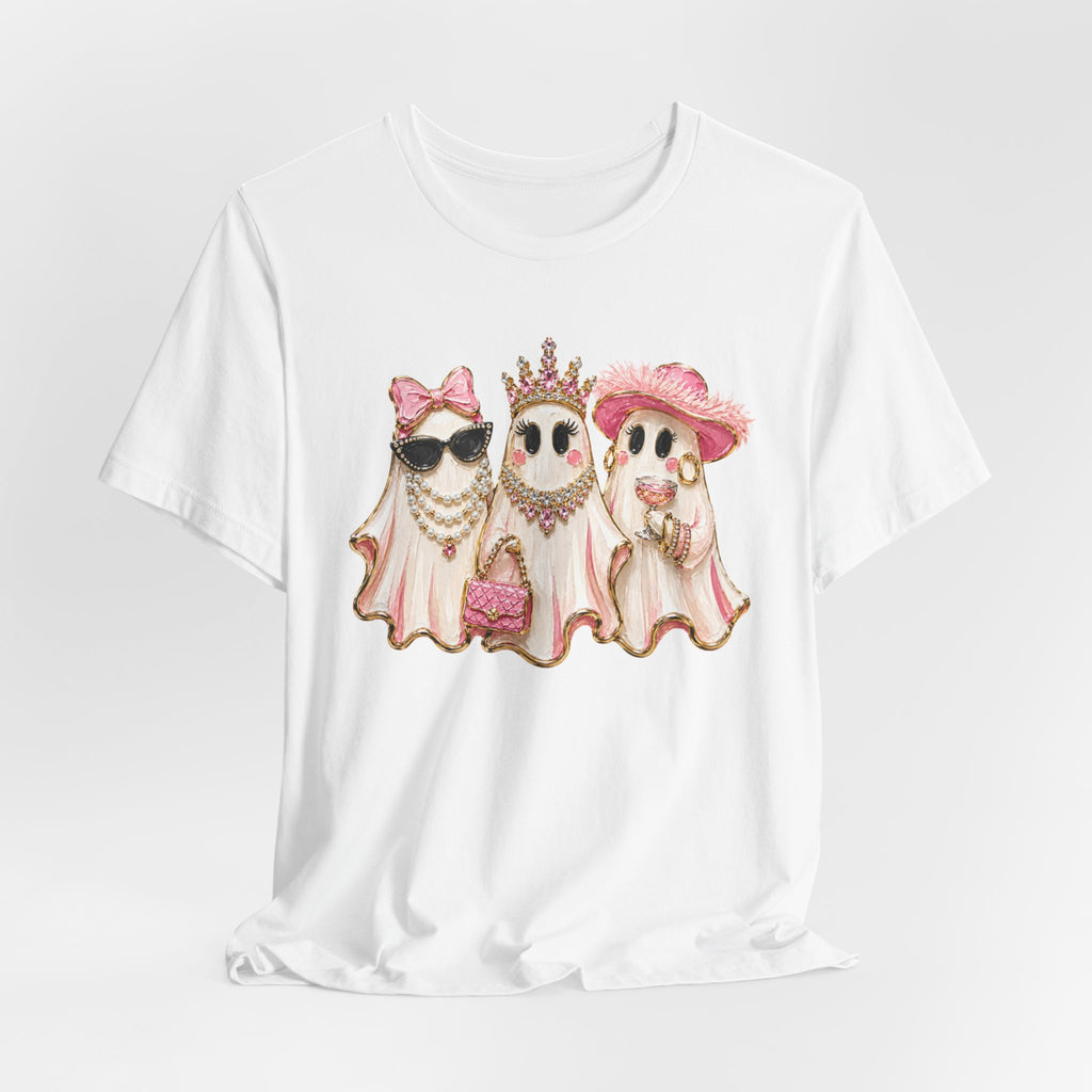 Cute Pink Ghost Trio Tee - Stylish Halloween Shirt with Princess Ghosts