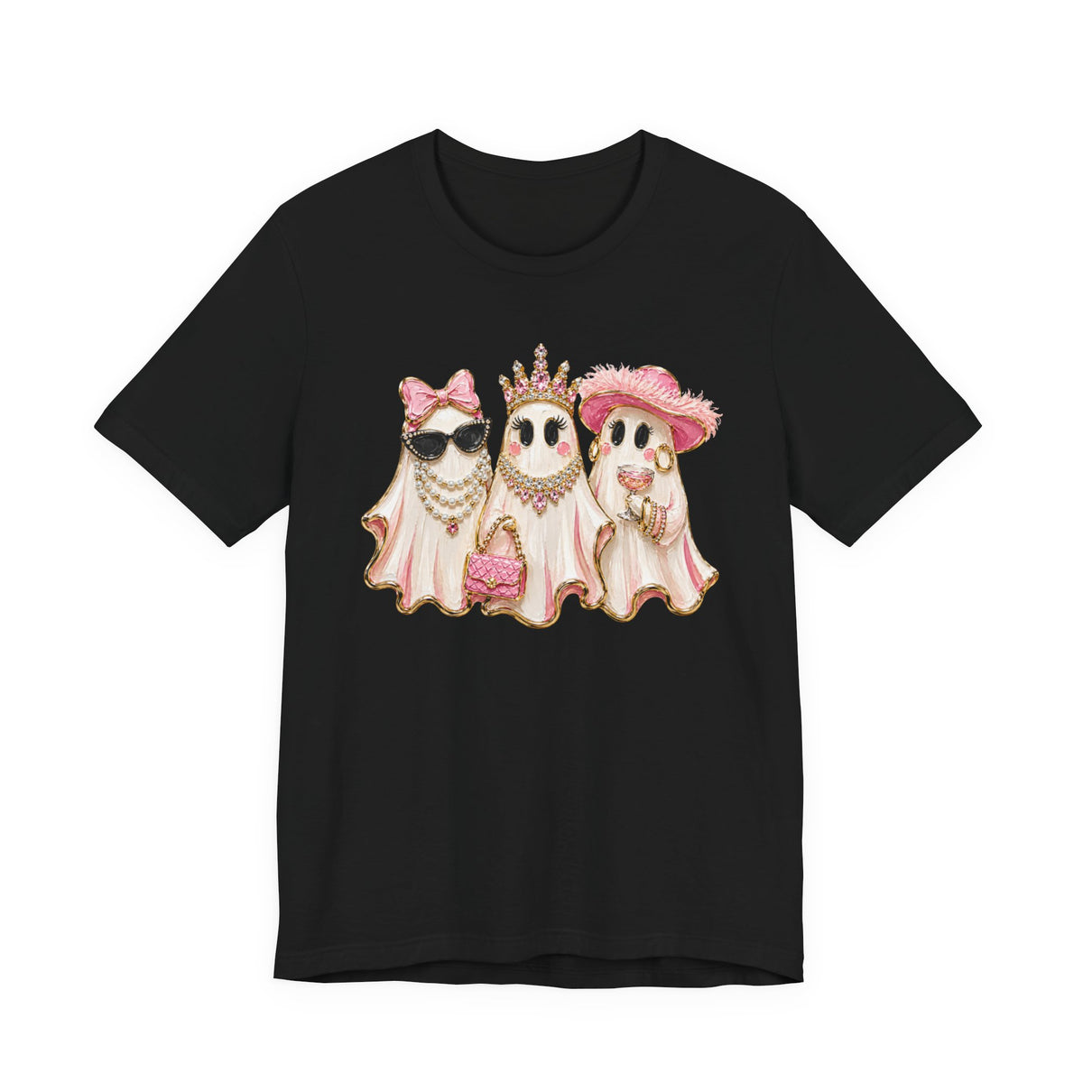 Cute Pink Ghost Trio Tee - Stylish Halloween Shirt with Princess Ghosts