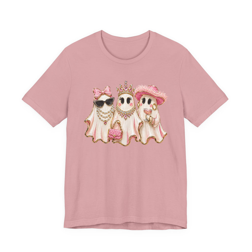 Cute Pink Ghost Trio Tee - Stylish Halloween Shirt with Princess Ghosts