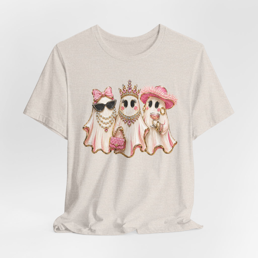 Cute Pink Ghost Trio Tee - Stylish Halloween Shirt with Princess Ghosts