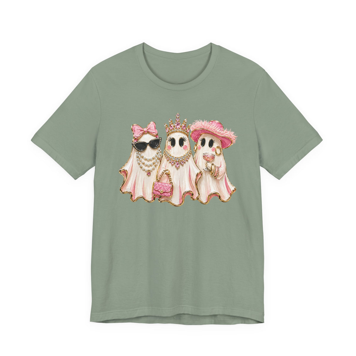 Cute Pink Ghost Trio Tee - Stylish Halloween Shirt with Princess Ghosts