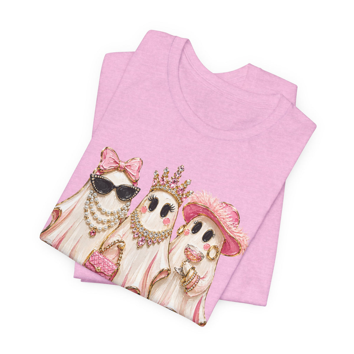 Cute Pink Ghost Trio Tee - Stylish Halloween Shirt with Princess Ghosts
