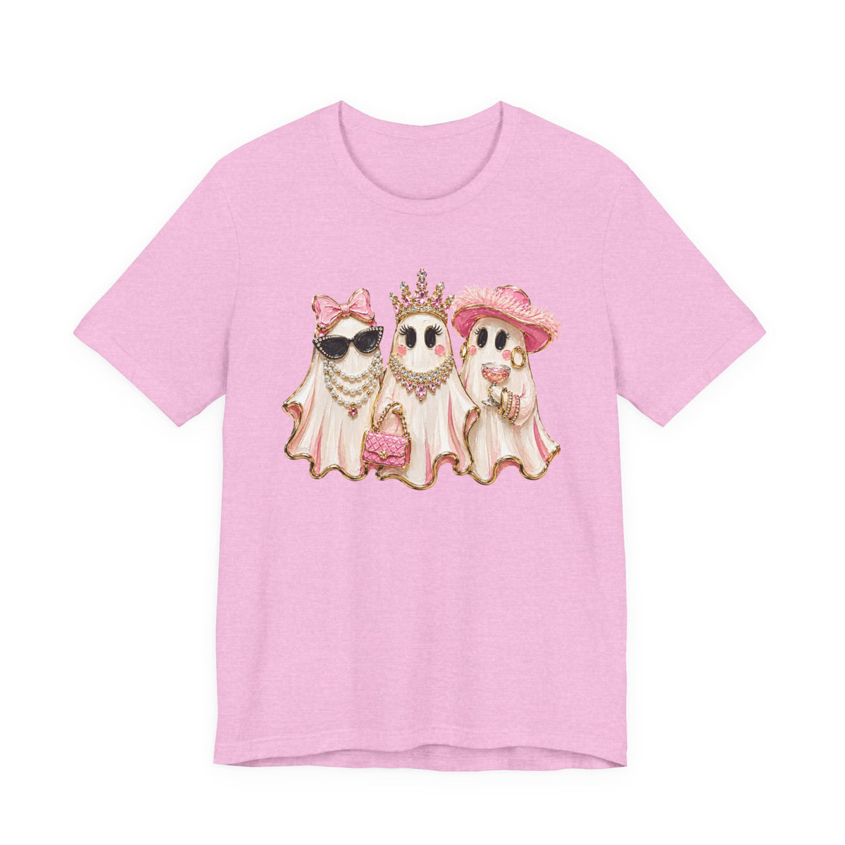 Cute Pink Ghost Trio Tee - Stylish Halloween Shirt with Princess Ghosts