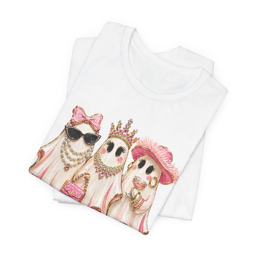 Cute Pink Ghost Trio Tee - Stylish Halloween Shirt with Princess Ghosts