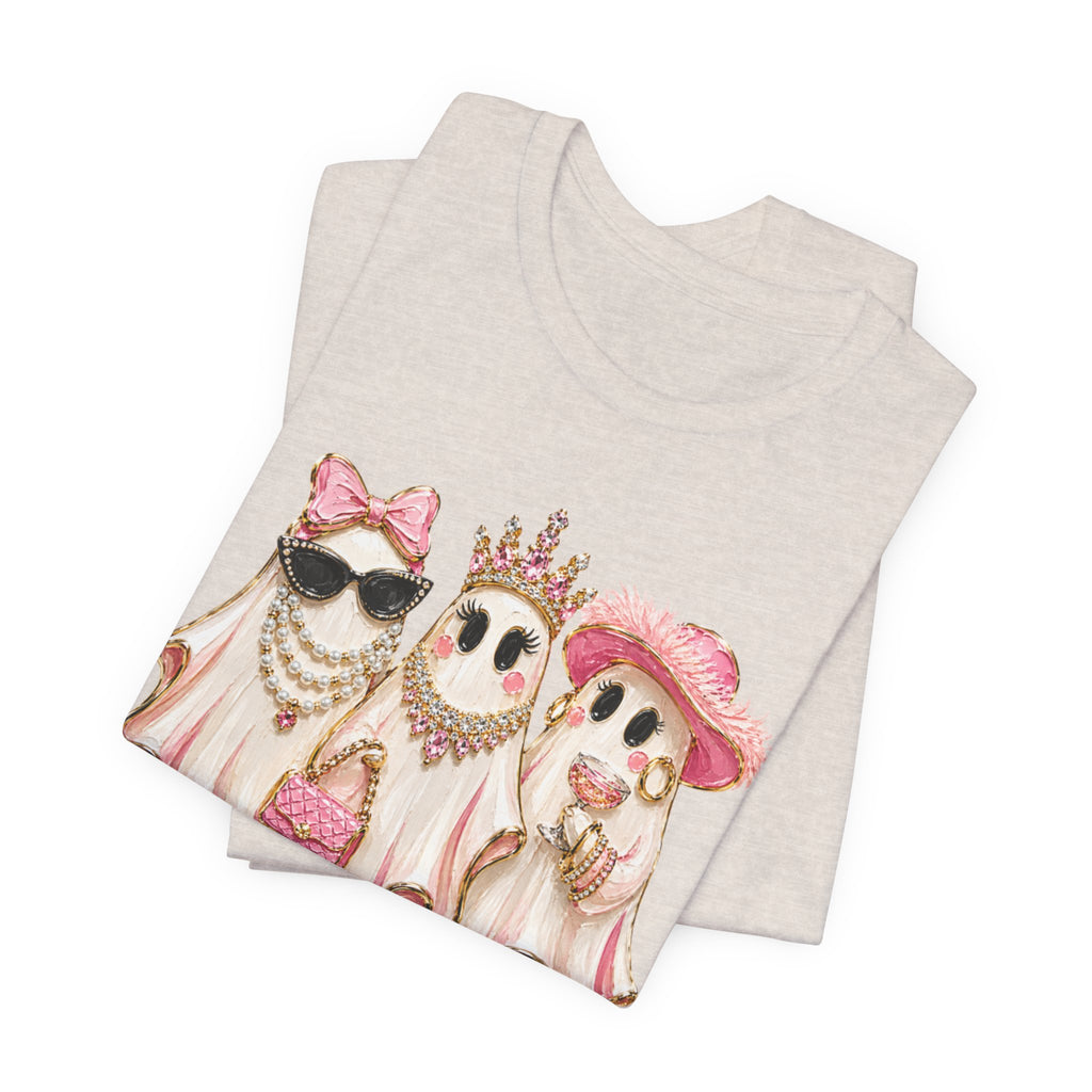 Cute Pink Ghost Trio Tee - Stylish Halloween Shirt with Princess Ghosts