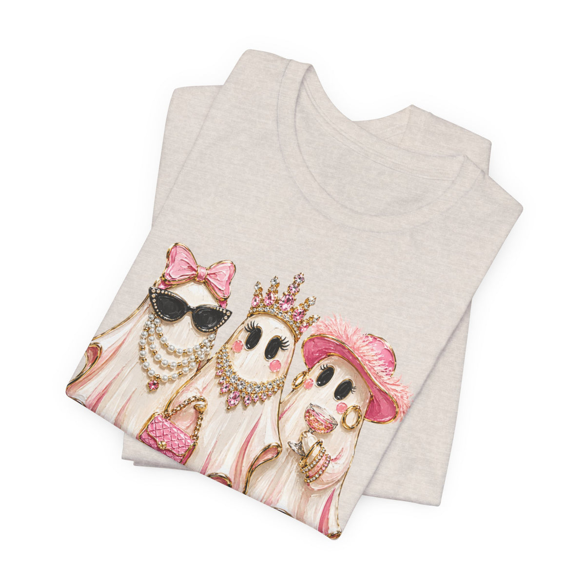 Cute Pink Ghost Trio Tee - Stylish Halloween Shirt with Princess Ghosts