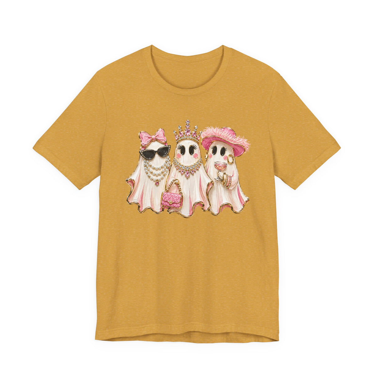 Cute Pink Ghost Trio Tee - Stylish Halloween Shirt with Princess Ghosts