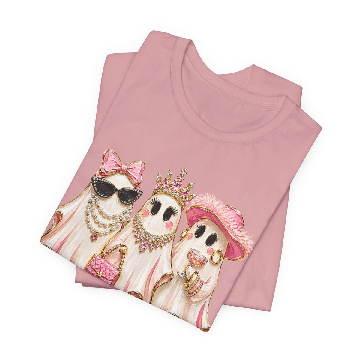 Cute Pink Ghost Trio Tee - Stylish Halloween Shirt with Princess Ghosts