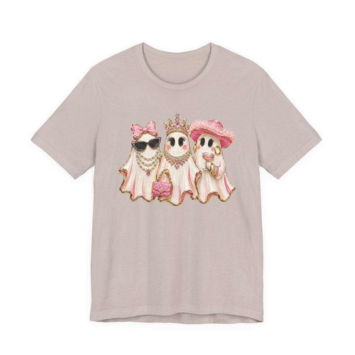 Cute Pink Ghost Trio Tee - Stylish Halloween Shirt with Princess Ghosts