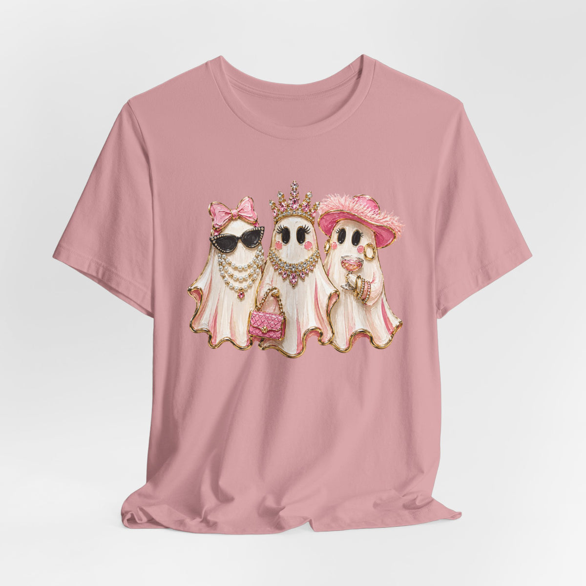 Cute Pink Ghost Trio Tee - Stylish Halloween Shirt with Princess Ghosts