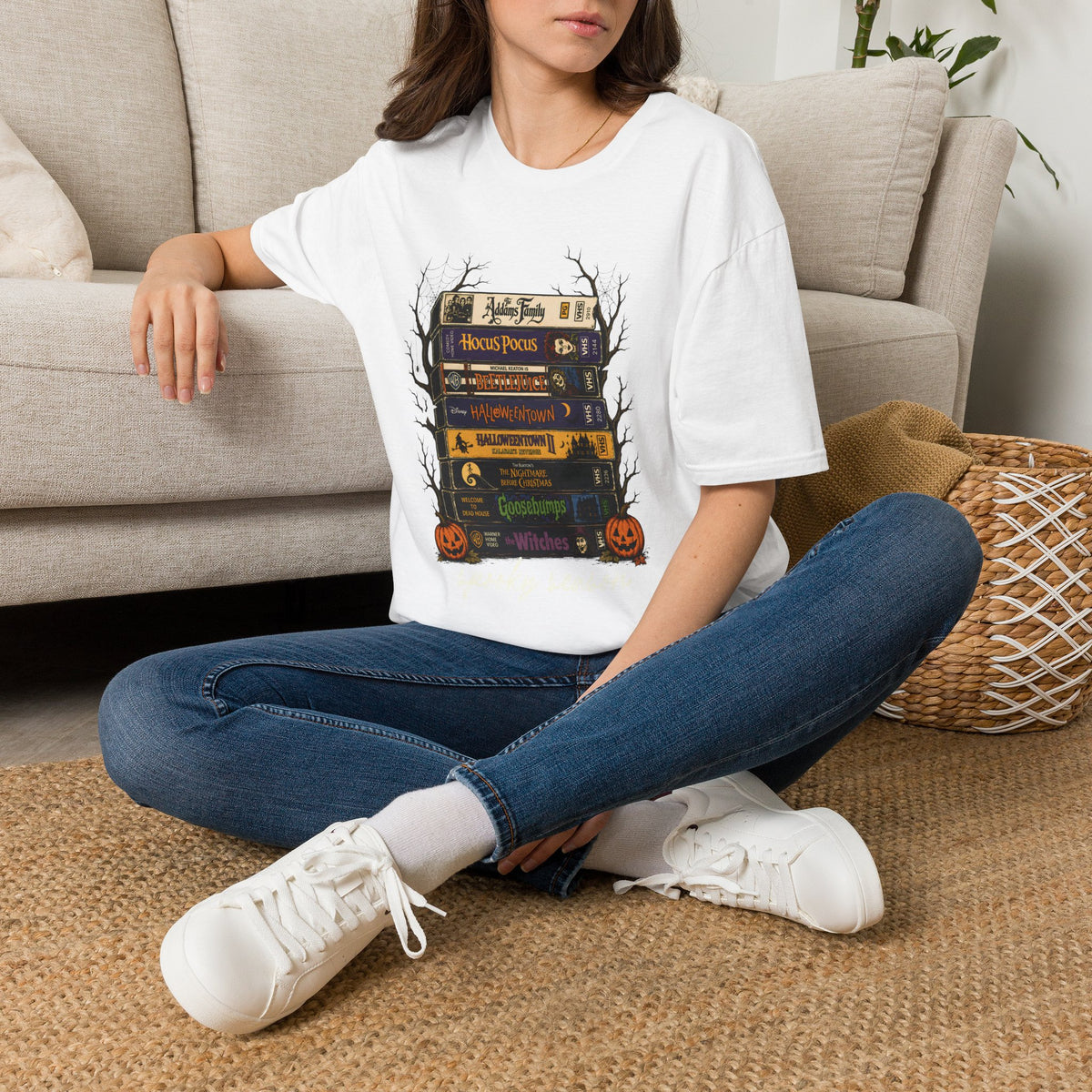 Halloween Spellbook Stack T-Shirt — Hocus Pocus & Halloweentown Vintage Book Design