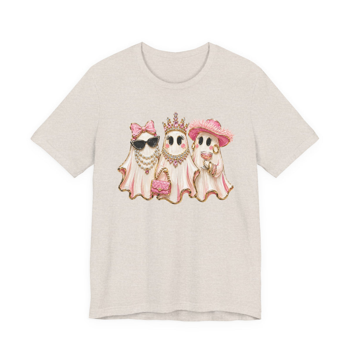 Cute Pink Ghost Trio Tee - Stylish Halloween Shirt with Princess Ghosts