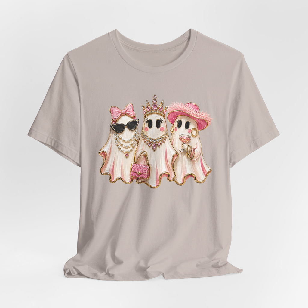 Cute Pink Ghost Trio Tee - Stylish Halloween Shirt with Princess Ghosts