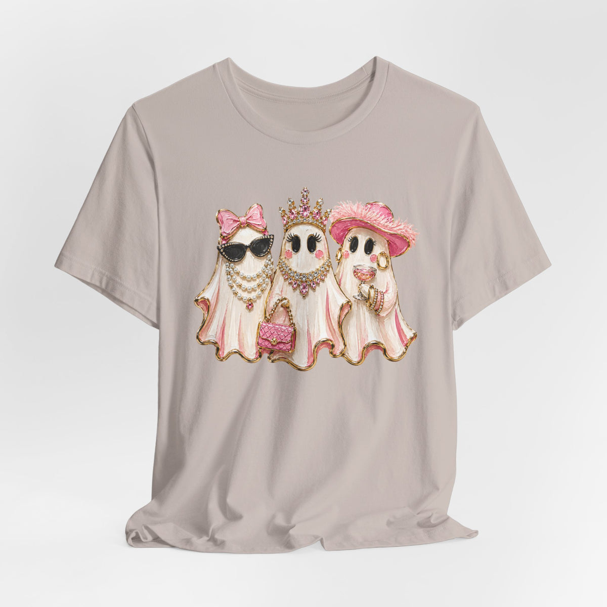 Cute Pink Ghost Trio Tee - Stylish Halloween Shirt with Princess Ghosts