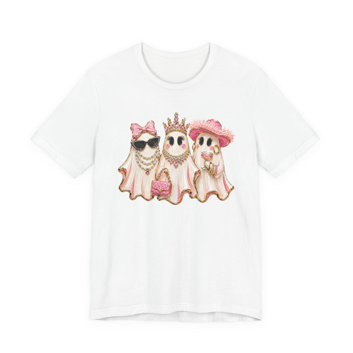 Cute Pink Ghost Trio Tee - Stylish Halloween Shirt with Princess Ghosts