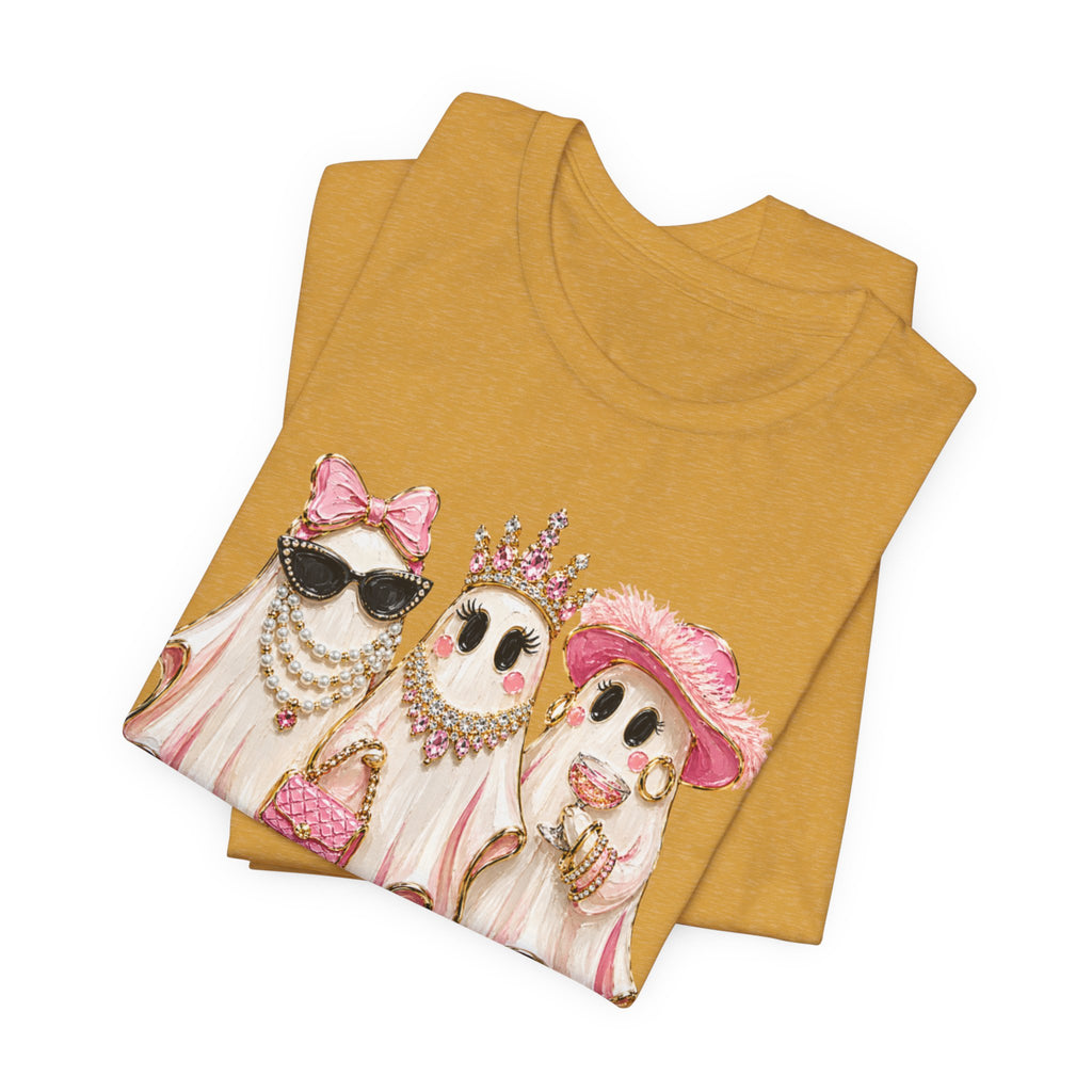 Cute Pink Ghost Trio Tee - Stylish Halloween Shirt with Princess Ghosts