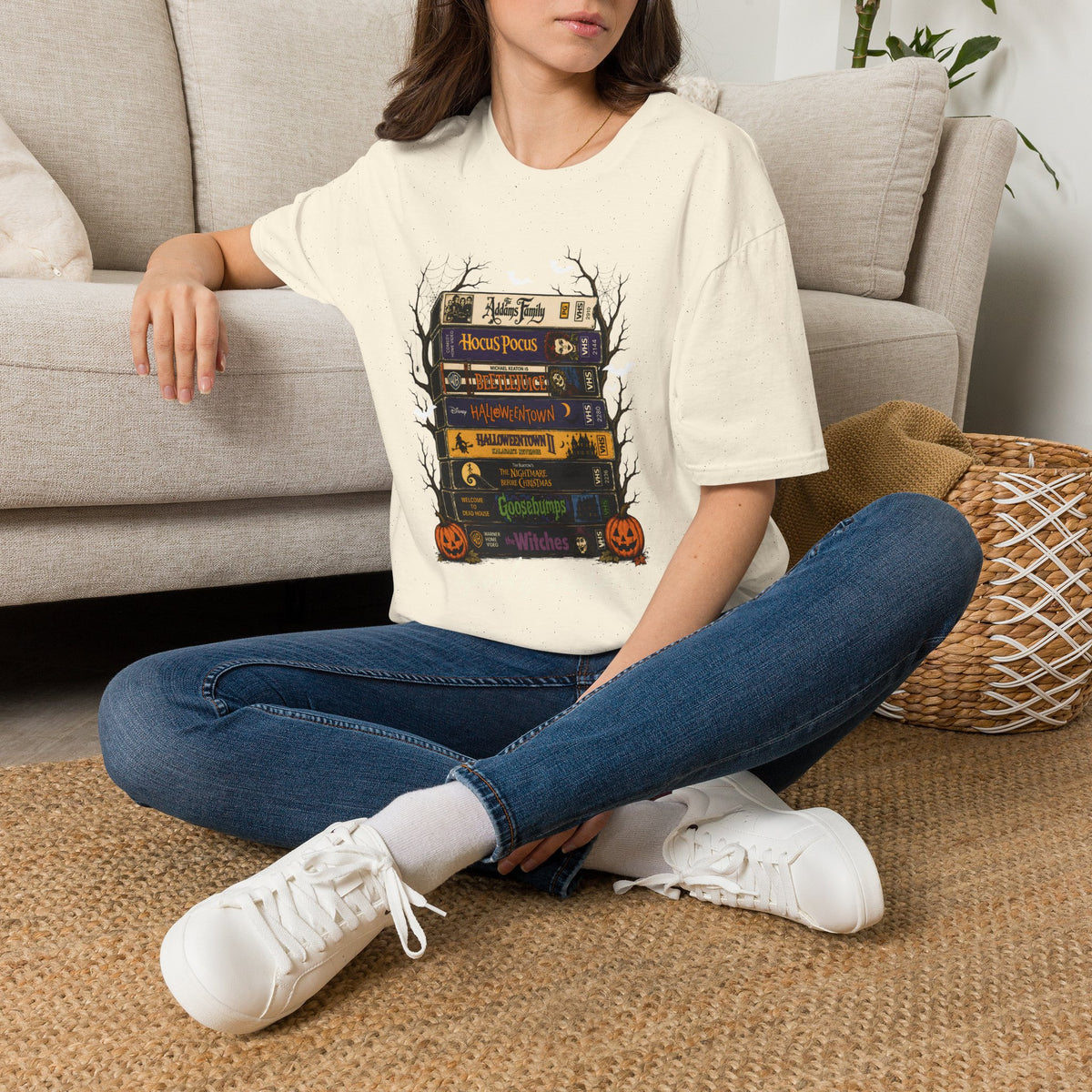 Halloween Spellbook Stack T-Shirt — Hocus Pocus & Halloweentown Vintage Book Design