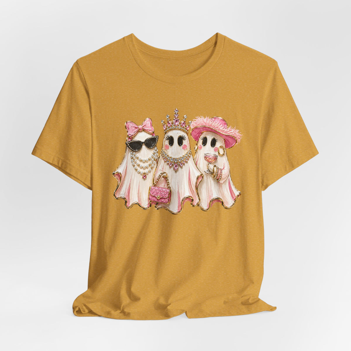Cute Pink Ghost Trio Tee - Stylish Halloween Shirt with Princess Ghosts