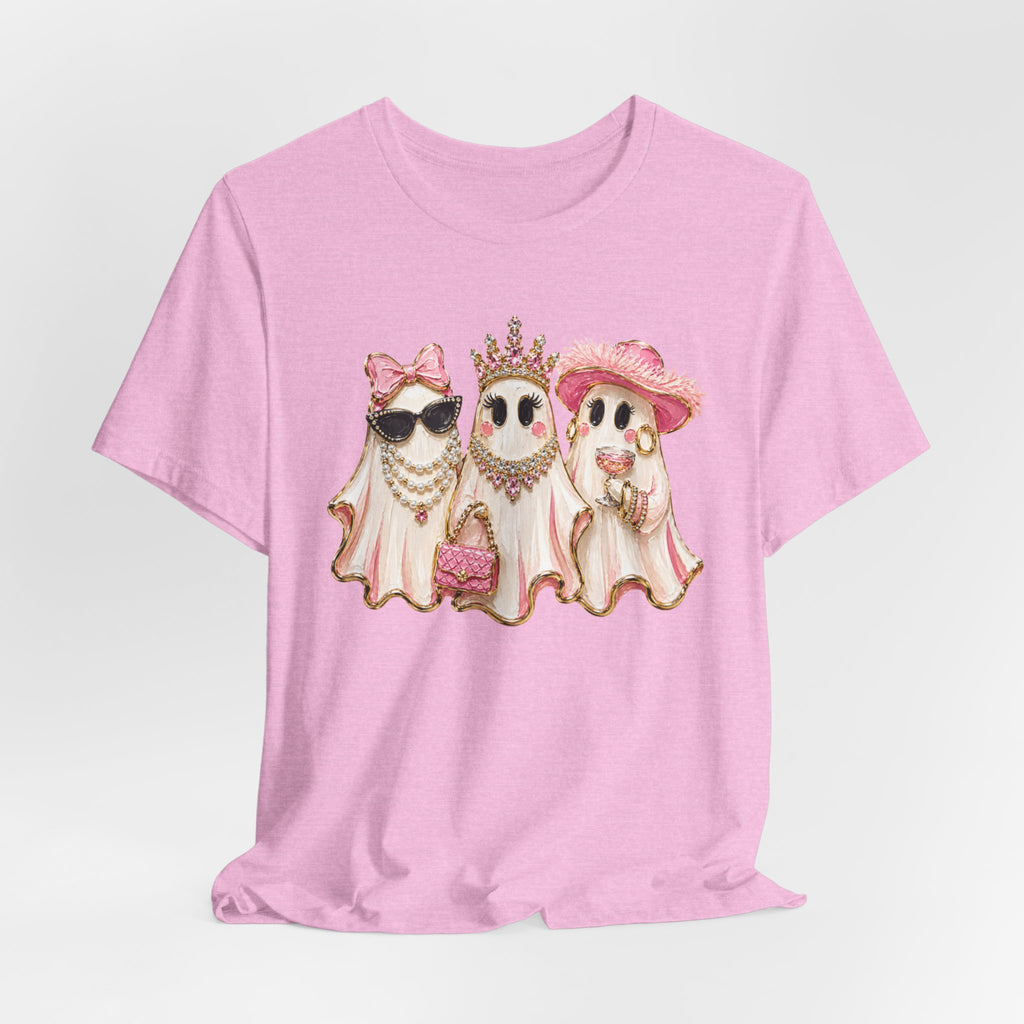 Cute Pink Ghost Trio Tee - Stylish Halloween Shirt with Princess Ghosts