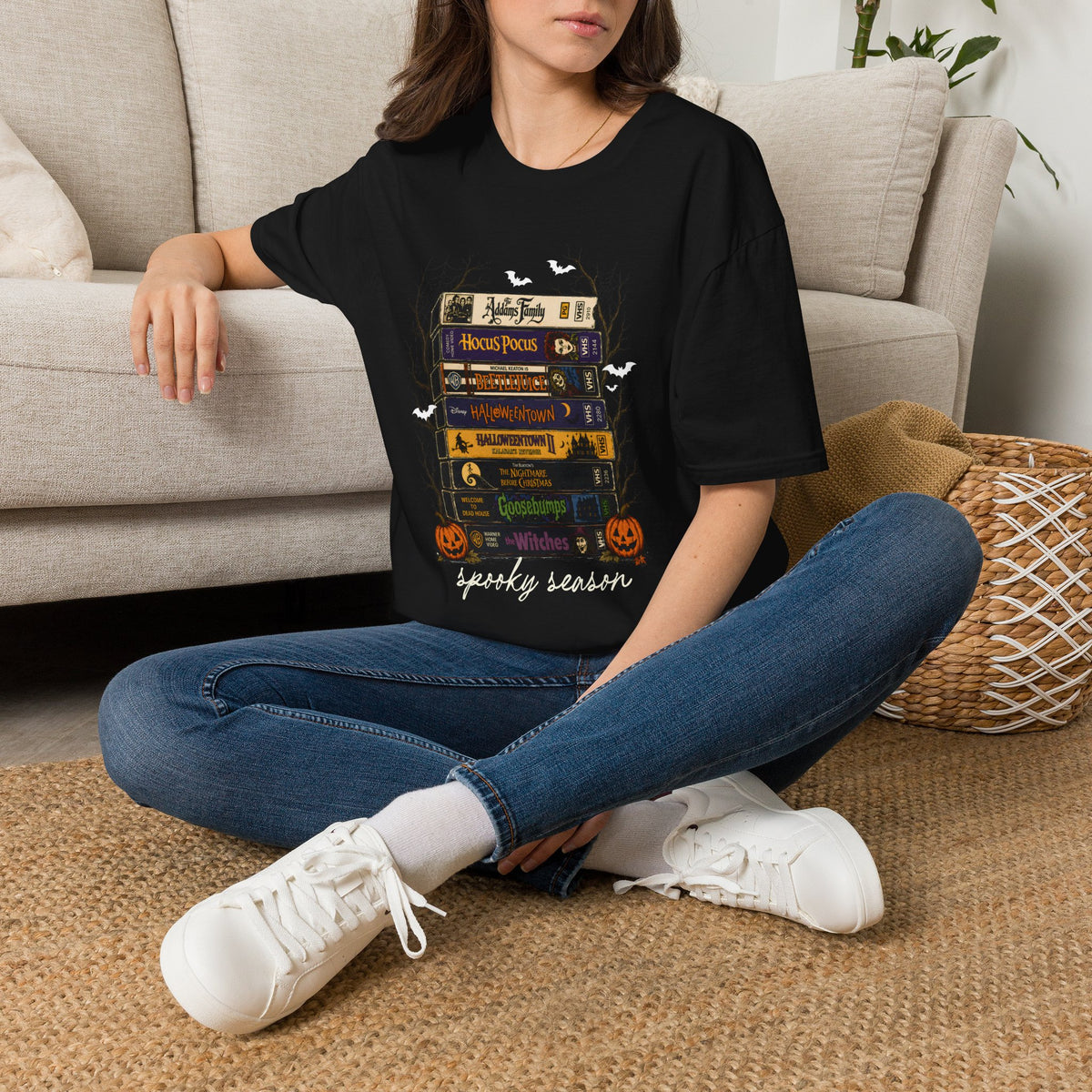 Halloween Spellbook Stack T-Shirt — Hocus Pocus & Halloweentown Vintage Book Design